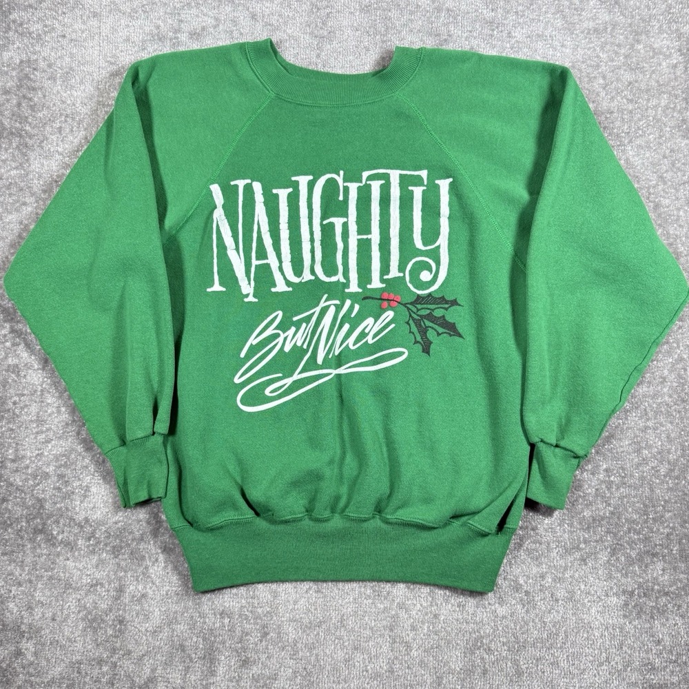 Vintage Ultra Sweats Women's Large Green Crew Neck  Christmas Naughty Nice USA
